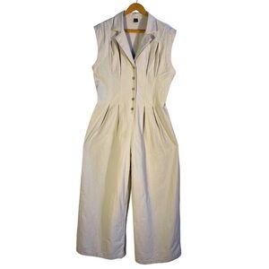 Beige Linen Sleeveless Jumpsuit w/ Button Front - Chic, Comfortable & Versatile!